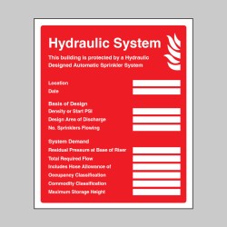 Hydraulic Sprinkler System ID Plate Sign