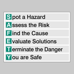 S.A.F.E.T.Y - Spot - Assess - Find - Evaluate - Terminate - You Are Safe