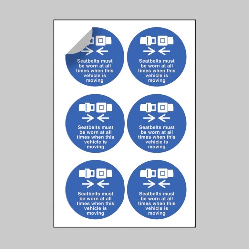 Seatbelts Worn All Times - Labels (Sheet of 6)