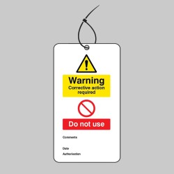 Warning - Corrective Action Required - Double Sided Tags (Pack of 10)