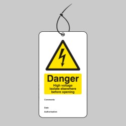 Danger - High Voltage Isolate Elsewhere - Double Sided Safety Tag