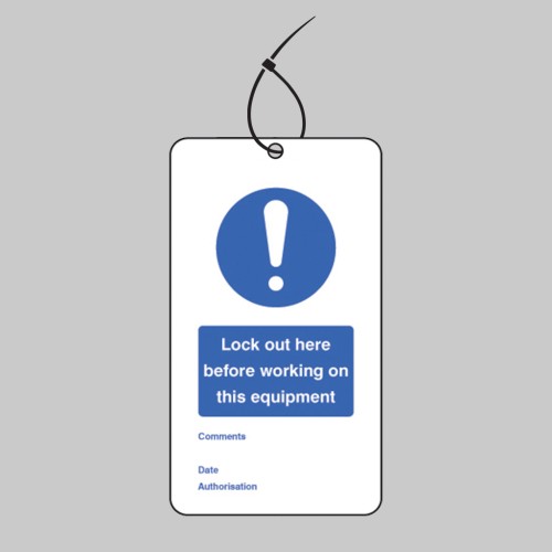 Lockout Tag - Lock Out Here Before Working On - 80 x 150mm (Pack of 10)