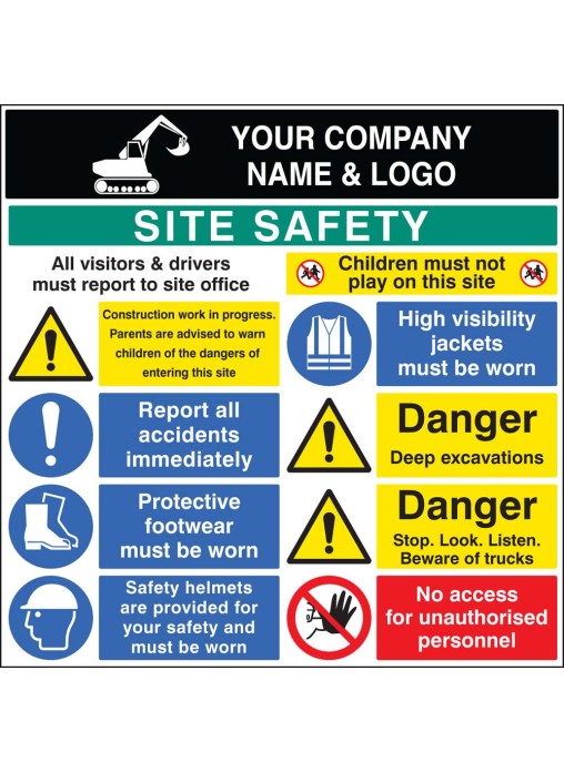 Site Safety Board with Logo - 1200 x 1200mm