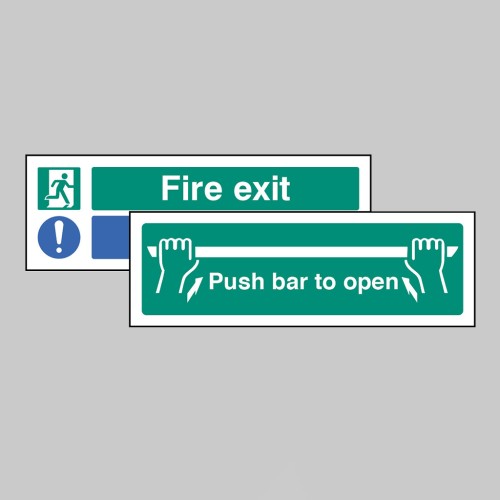 Fire Exit - Keep Clear / Push Bar to Open - Double Sided Window Sticker