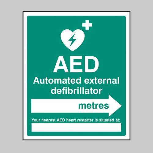 AED Located in __ Metres - Arrow Right