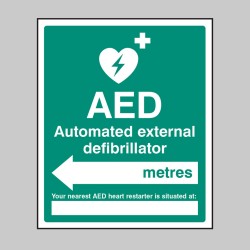 AED Located in __ Metres - Arrow left