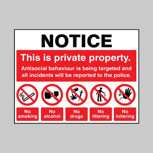 Notice - This is Private Property Antisocial Behaviour is Being Targeted