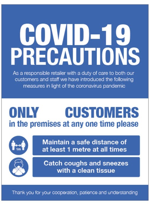 COVID 19 Precautions - 0 / 1m / 2m Options - Blue